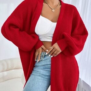Women's Red Open-Front Sweater